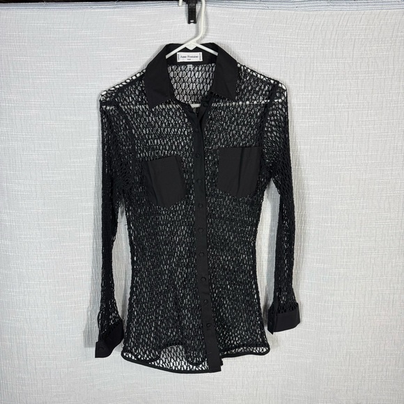 Anne Fontaine Paris Sheer mesh lace Button-Down Blouse – Black – Size 3 (medium) - Picture 2 of 11